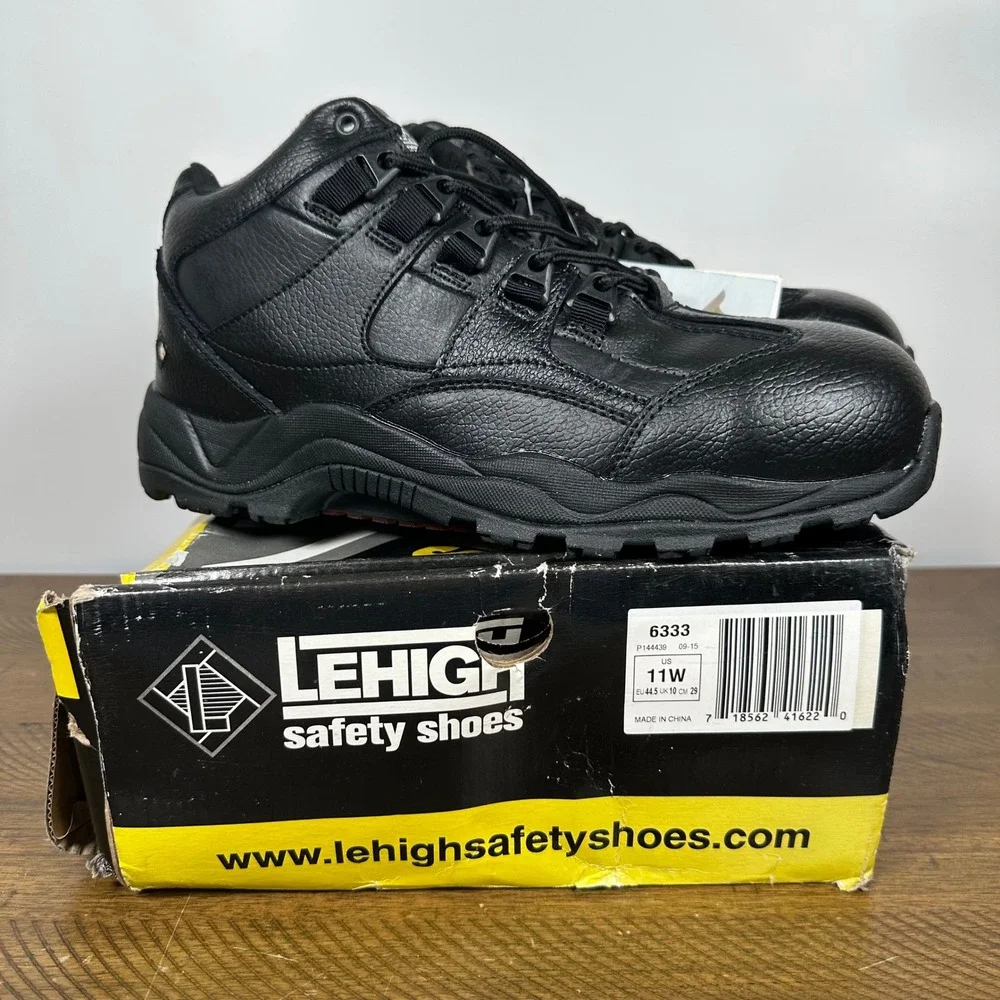 Lehigh Safety Shoes Mens 11W Black Comp Toe Hi Work Boots EH Slip Resistant NEW